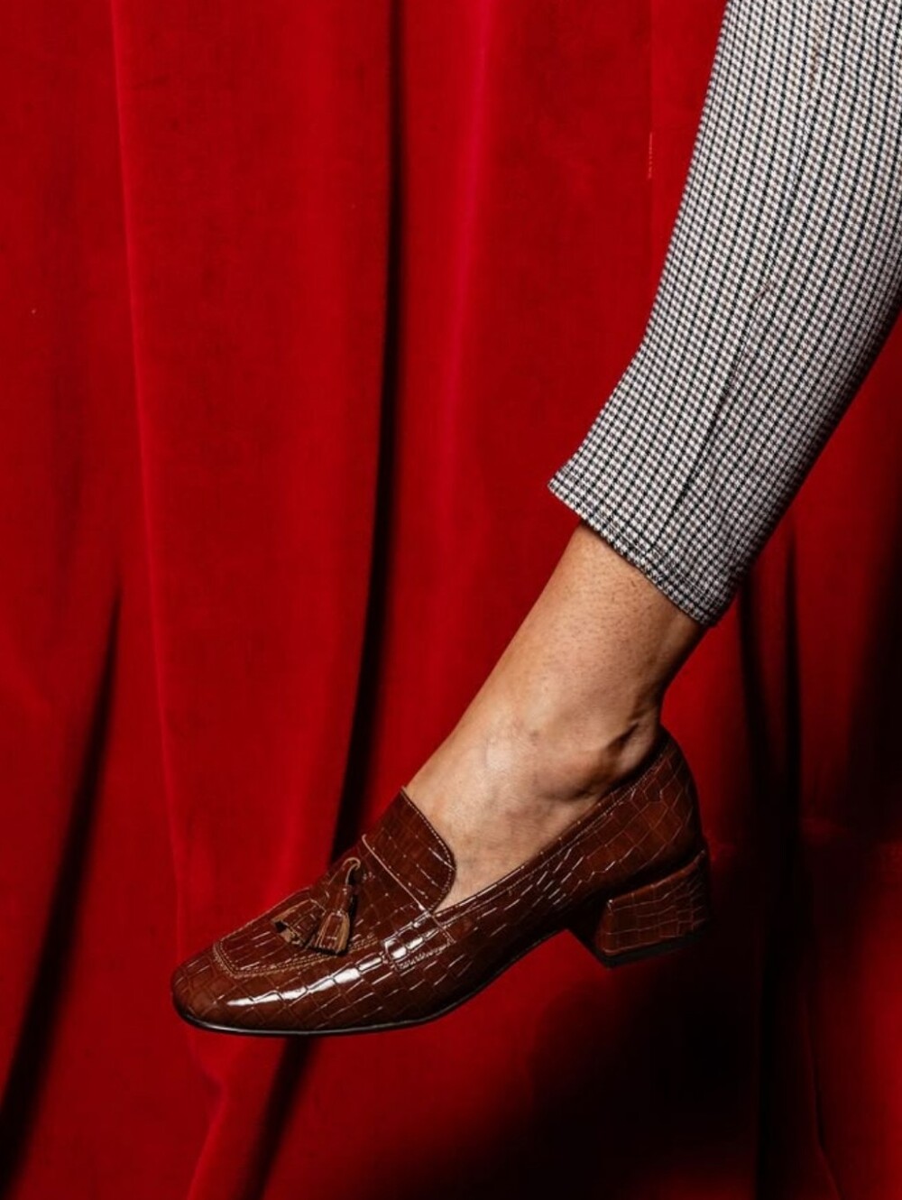 Vintage AMALFI Leather Croc-Embossed Tassel Loafers Dark Brown SZ 9B
